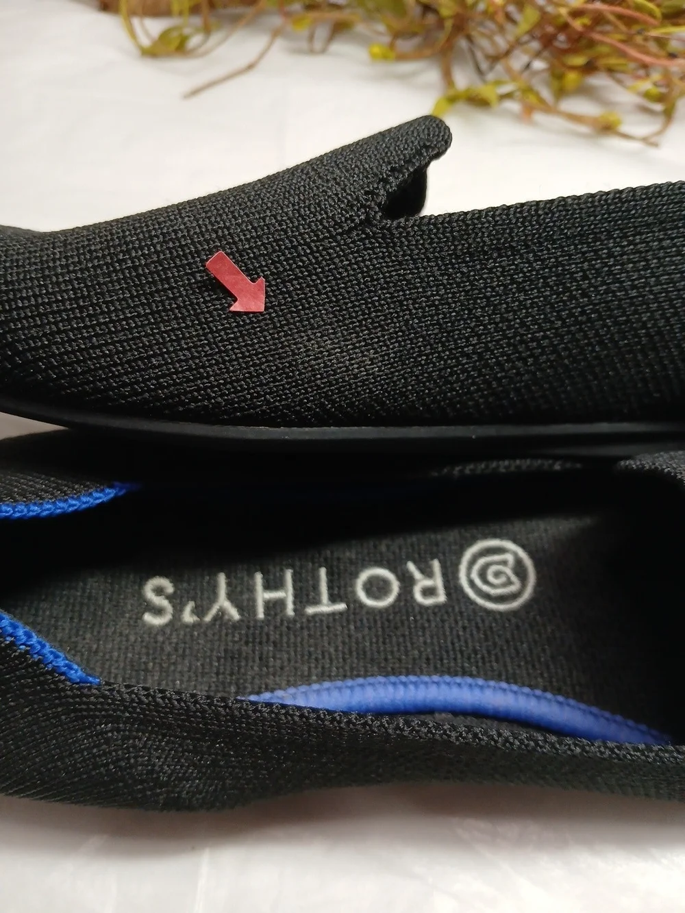Rothy's Black Knit Slip-On Loafers with Blue Trim